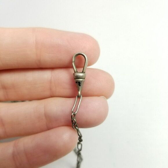 Vintage Watch Chain and Dog Clip, Silver Tone Metal, Estate - Picture 4 of 6